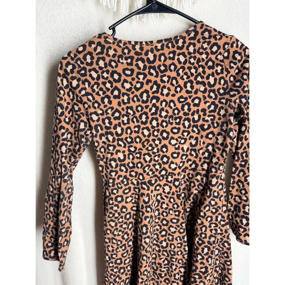 The Childrens Place Girls Brown Leopard Print Long Sleeve Dress SZ L 10/12